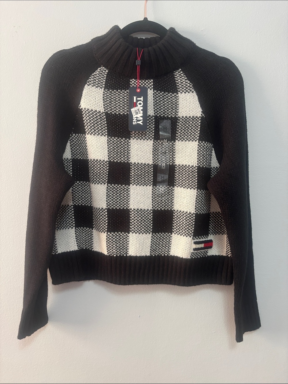 Tommy Hilfiger Black & White Checked Cowl Neck Sweater